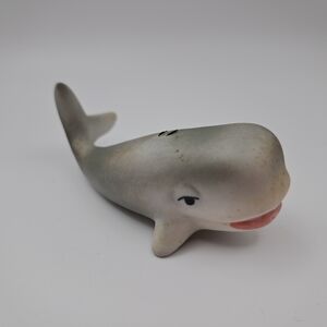 ​Vintage Porcelain Sperm Whale Figurine - Gray Ceramic Moby Dick Nautical Decor